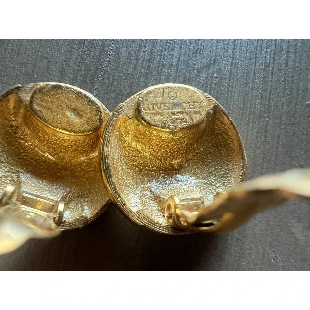 Givenchy Clip-On Earrings Gold 1979 Vintage Domed Faceted Studs Retro Glam Chic